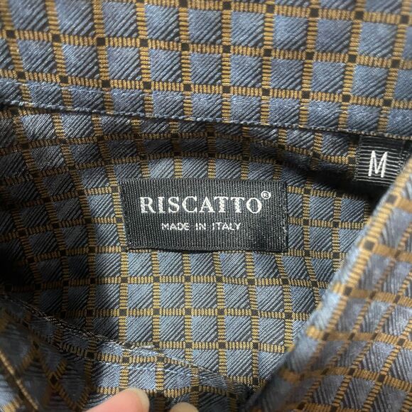 Riscatto  Italy Medium Print Gray Italian Long Sleeve 100% Cotton Gray Tan Print - Picture 2 of 7